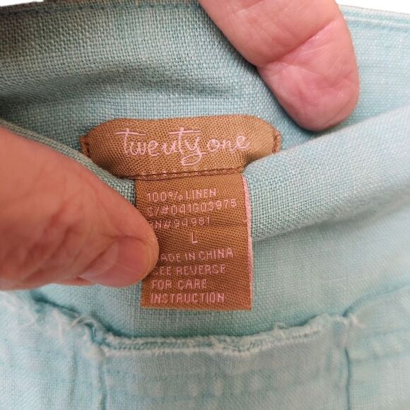 Twenty-One 100% Linen Aqua Blue Pleated Skirt SZ LG - Picture 5 of 10